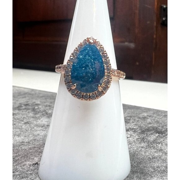 Ring Bomb Party Ring, size 6, speckled blue stone rose gold band - Picture 1 of 8